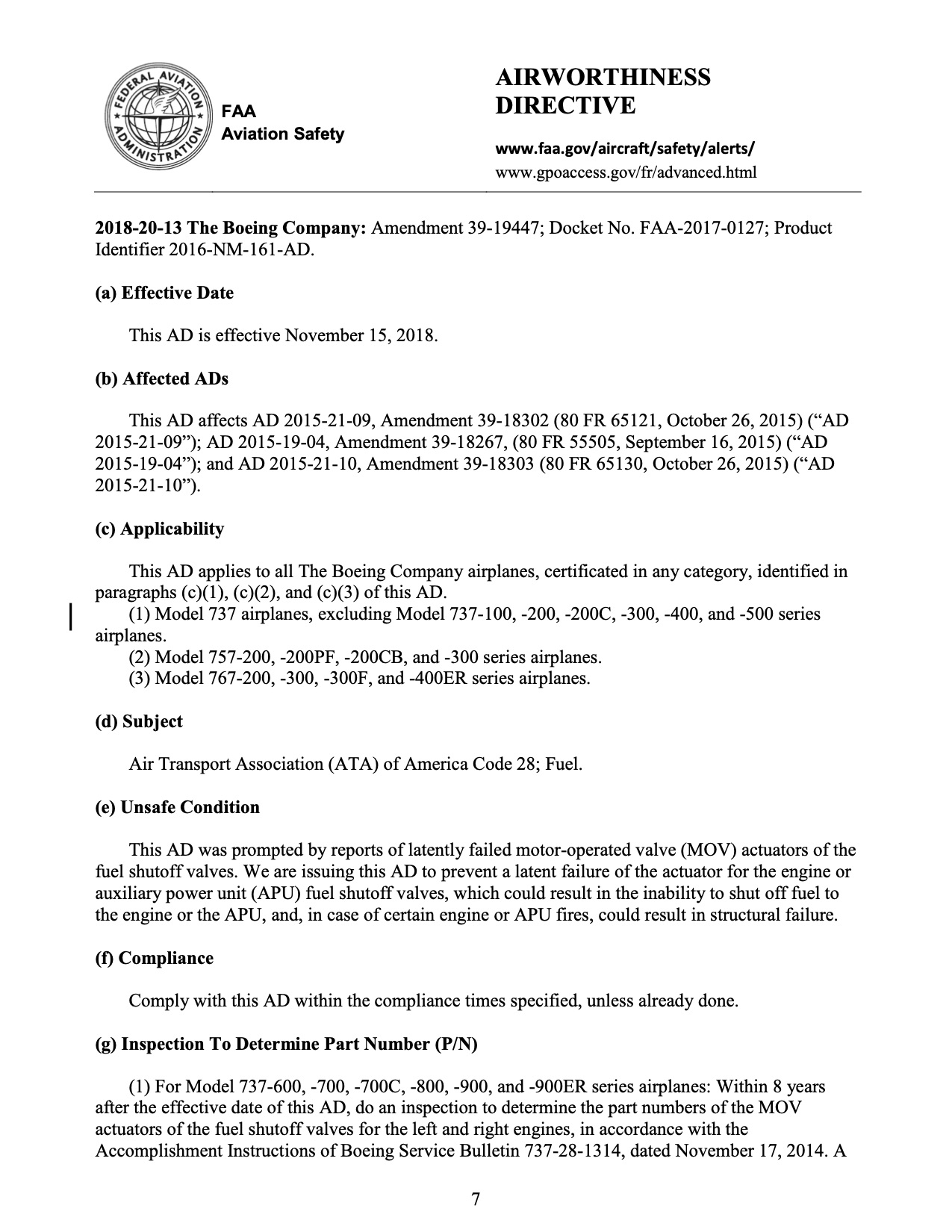 FAA 2018-20-13 : To prevent a latent failure of the actuator for the engine or auxiliary power unit (APU) fuel shutoff valves